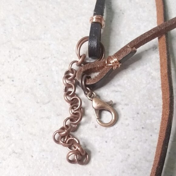 Handmade Owl Pendant: CatsEye + Fire Agate + Patina Paint + Real Leather Cord! - Picture 8 of 9